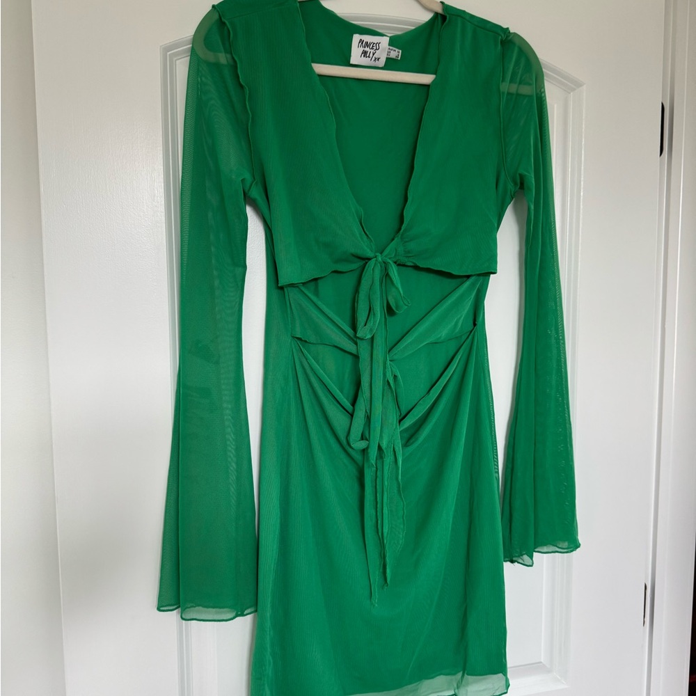Princess Polly Green Tie-Front Mesh Mini Dress